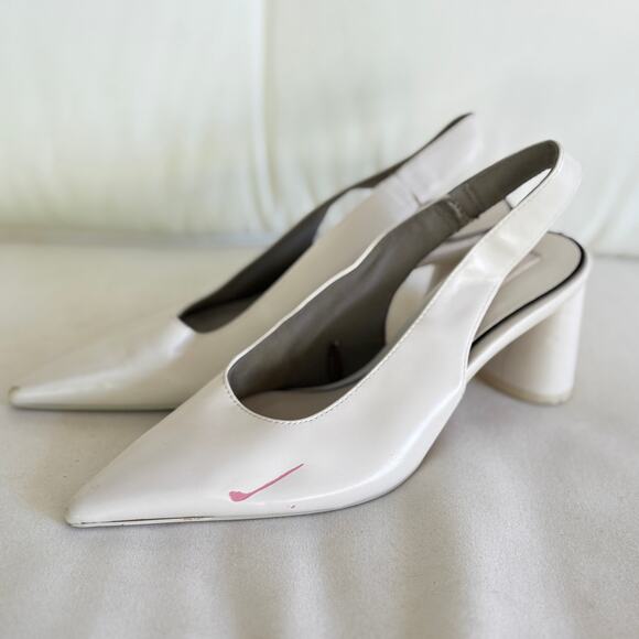 Zara Slingback Pumps 6 36 White Leather Point Toe Heels Academia Prep Wedding - Picture 2 of 6